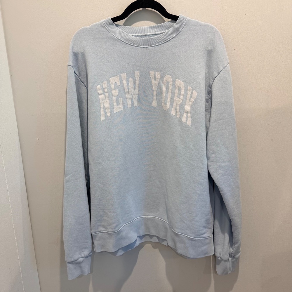 Brandy Melville (J. Galt) Baby Blue NY Graphic Sweatshirt Oversized | One Size